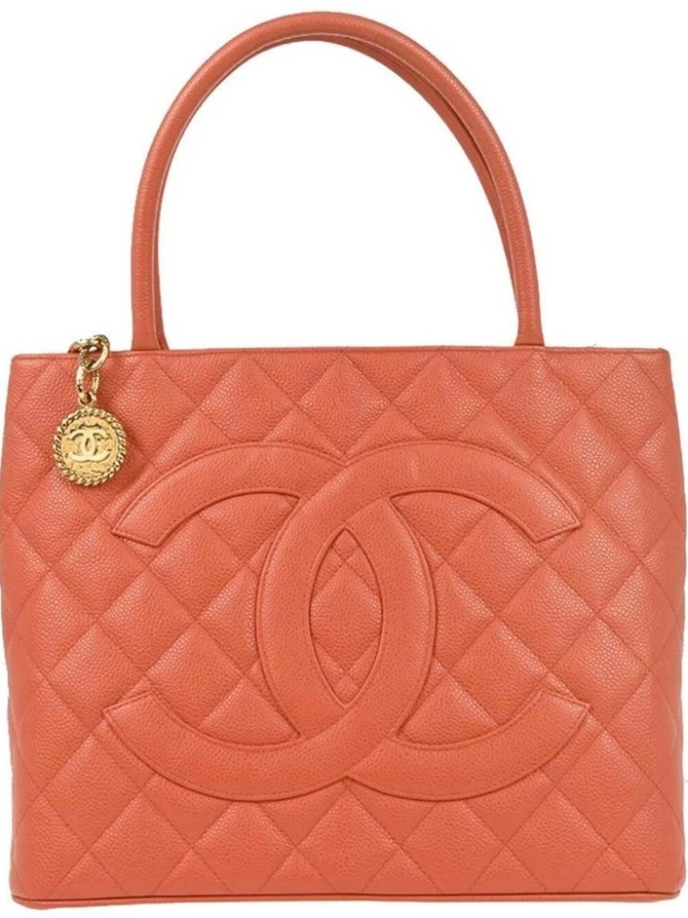 Chanel Salmon Pink Calfskin Medallion Tote Handbag